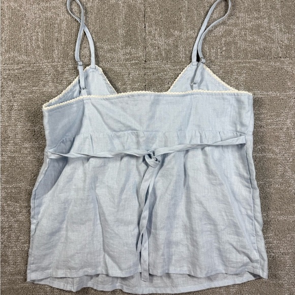 John Galt Pacsun NWT Blue Boho 100% Linen Blue Tie Back Tank OS - Picture 6 of 6